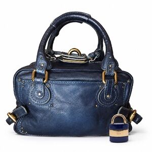 CHLOE Paddington Navy Blue Leather Tote Hand Bag w/ Padlock